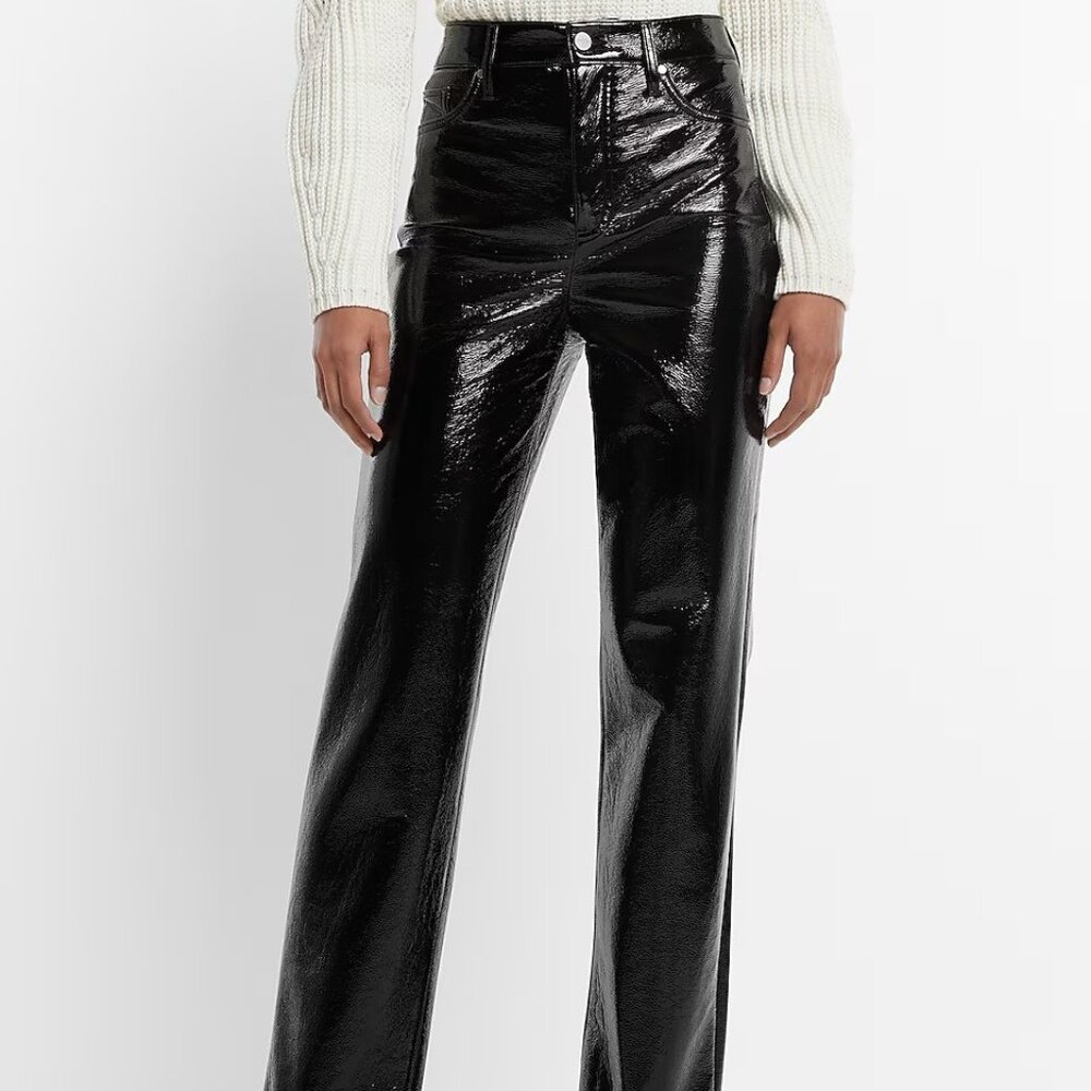 NWT EXPRESS Super High Waisted Faux Patent Leather Modern Straight Pant